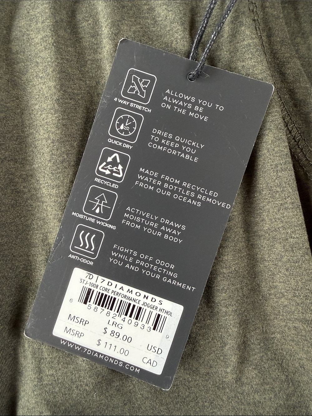 7 Diamonds Olive Green Heather Performance Joggers - Picture 3 of 5